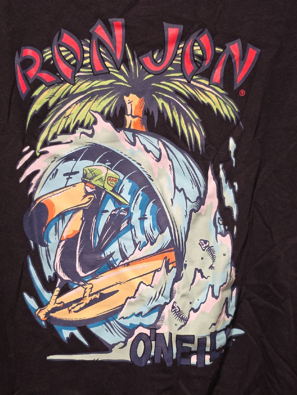 Ron Jon Black Graphic Tee with Neon Surf Colors